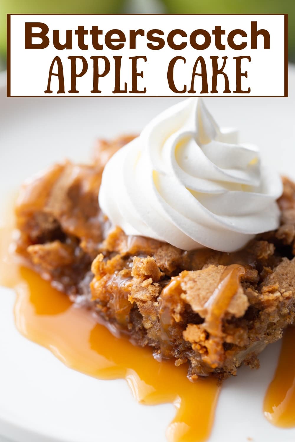 Butterscotch Apple Cake is light and airy, with fresh apple chunks and sweet butterscotch morsels baked into every bite. Finished with caramel and whipped cream, it adds a layer of decadence that completes the dessert perfectly. via @cmpollak1