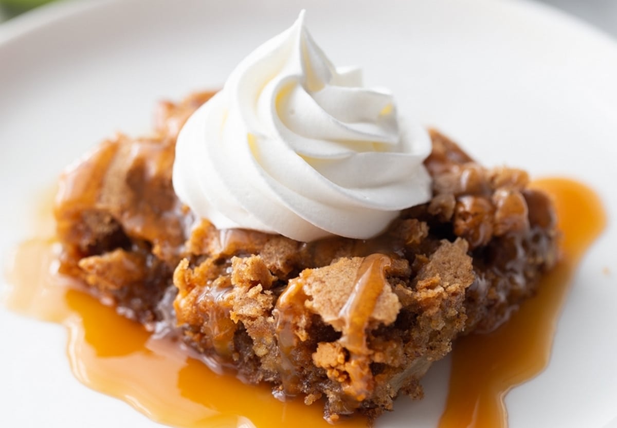 Butterscotch Apple Cake is light and airy, with fresh apple chunks and sweet butterscotch morsels baked into every bite. Finished with caramel and whipped cream, it adds a layer of decadence that completes the dessert perfectly. butterscotch apple cake