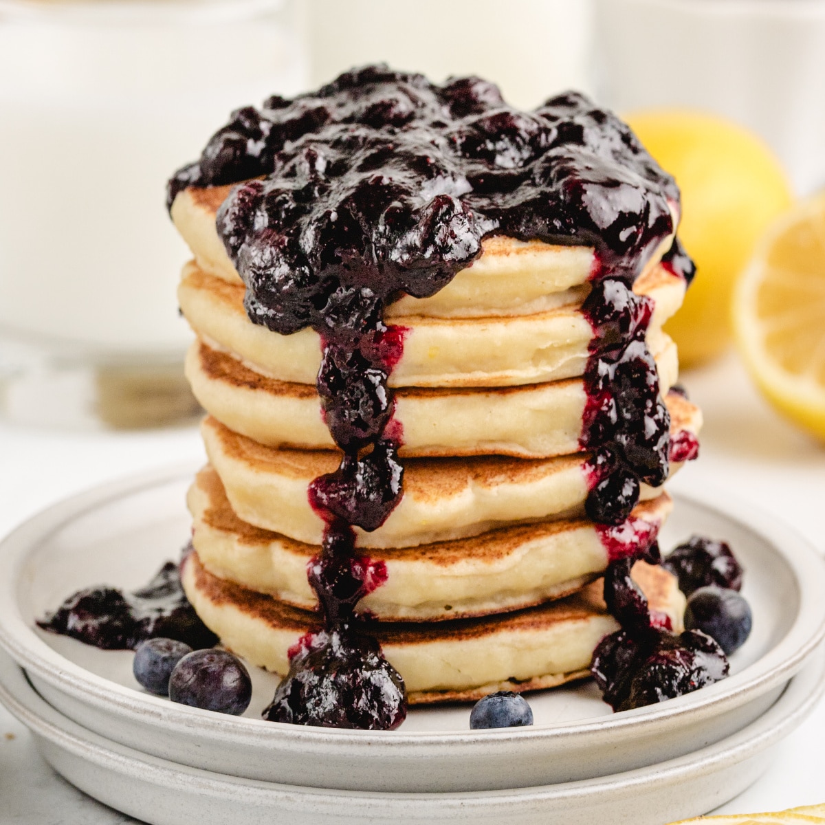 Lemon Ricotta Pancakes with Blueberry Sauce