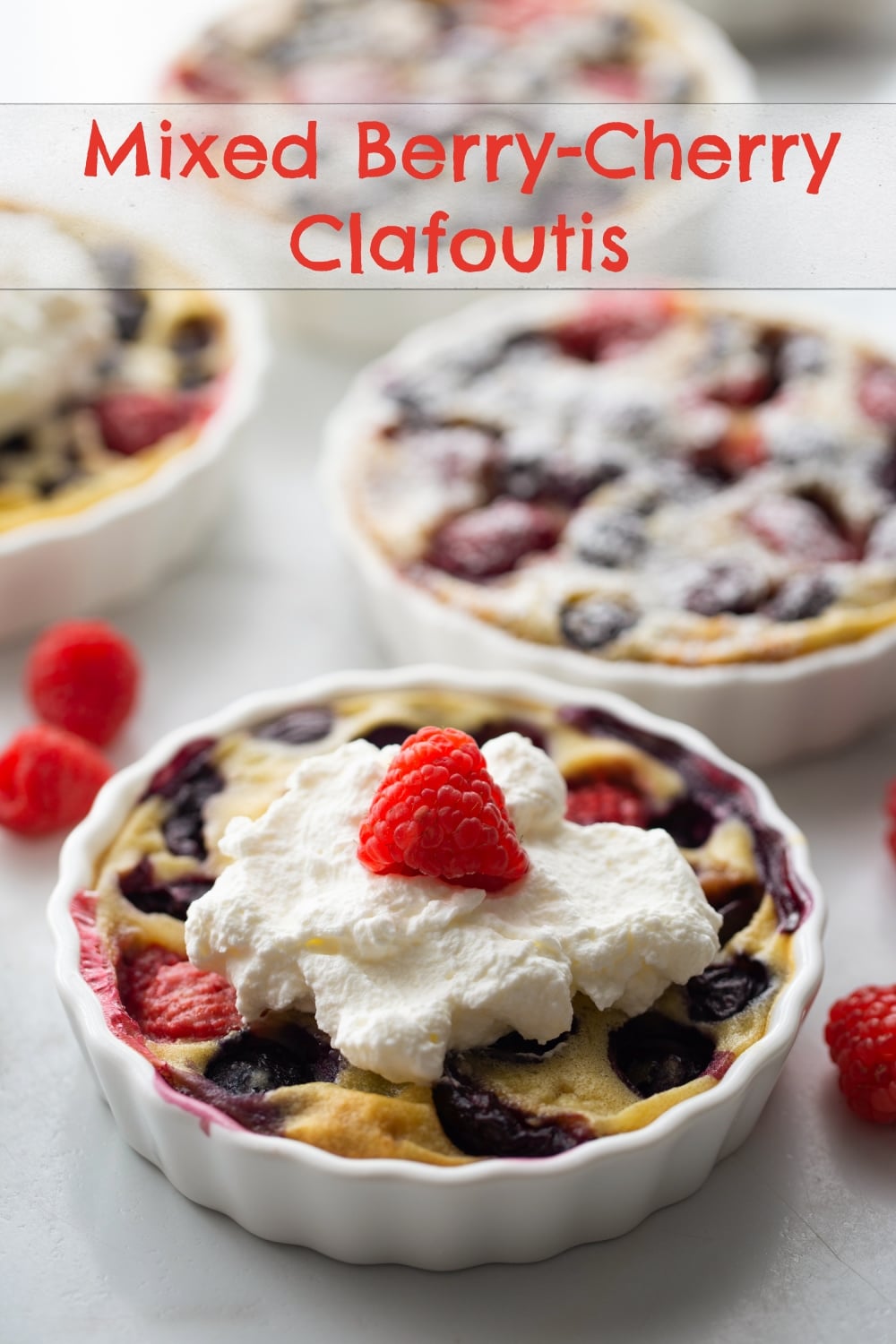 Enjoy the taste of summer with a mixed berry and cherry clafoutis. This dessert features ripe cherries and berries baked into a creamy custard. via @cmpollak1