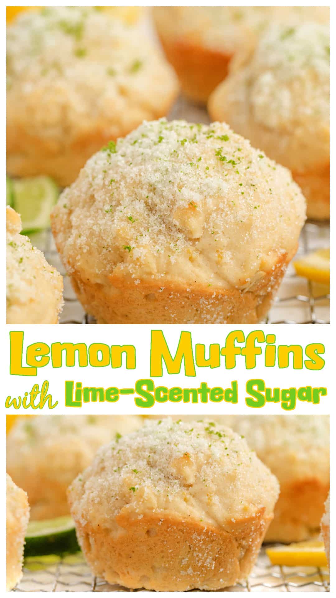 These Lemon Muffins with Lime-Scented Sugar are soft, buttery, and packed with fresh citrus flavor. Made with lemon yogurt and whole minced lemon, they’re perfect for spring, summer, or winter citrus season. Each muffin is coated in a zesty lime sugar for a sweet, tangy finish. Easy lemon muffin recipe with a bright twist—great for breakfast, brunch, or snacking. Make full-size or mini muffins. via @cmpollak1