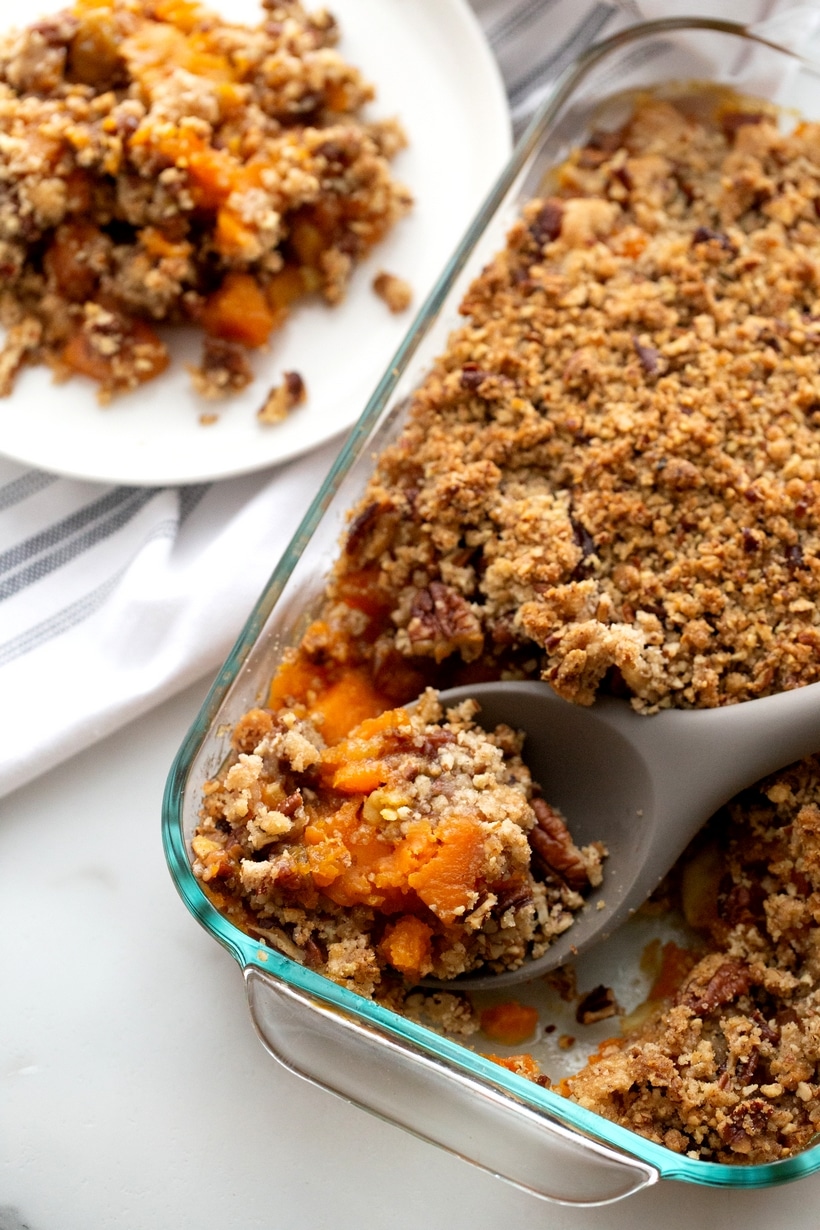 This streuseled sweet potato casserole is the ultimate holiday side, with a rich, creamy base and a crunchy streusel topping. Packed with add-ins, it’s perfect for every Thanksgiving table. Streuseled Sweet Potato casserole