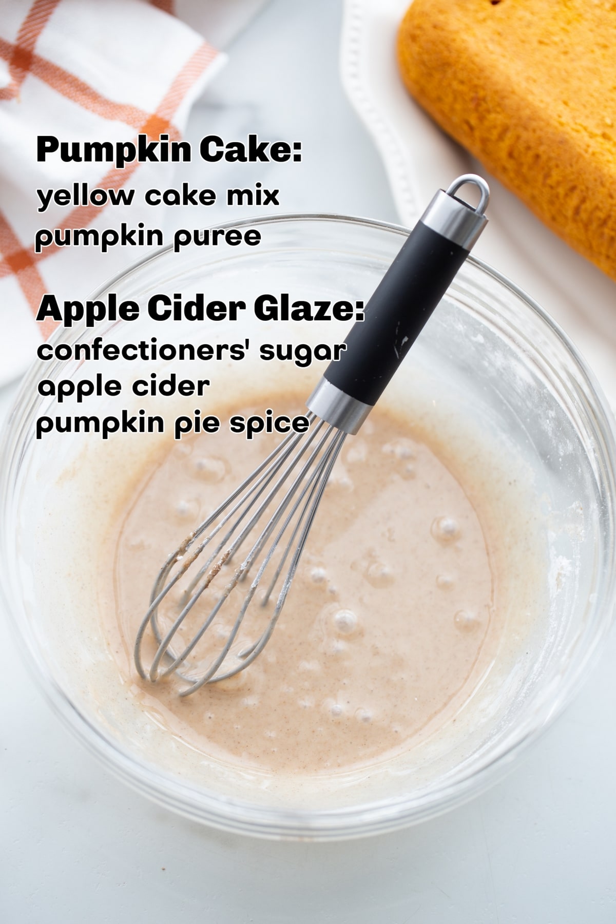 This two-ingredient pumpkin cake is one of the easiest desserts to throw together, and it’s always a hit. The apple cider glaze on top adds just the right amount of sweetness to balance the rich pumpkin flavor. ingredients