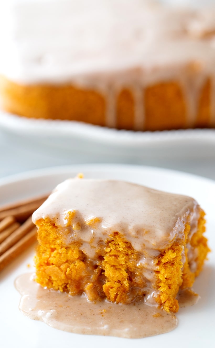 This two-ingredient pumpkin cake is one of the easiest desserts to throw together, and it’s always a hit. The apple cider glaze on top adds just the right amount of sweetness to balance the rich pumpkin flavor. two ingredient pumpkin cake
