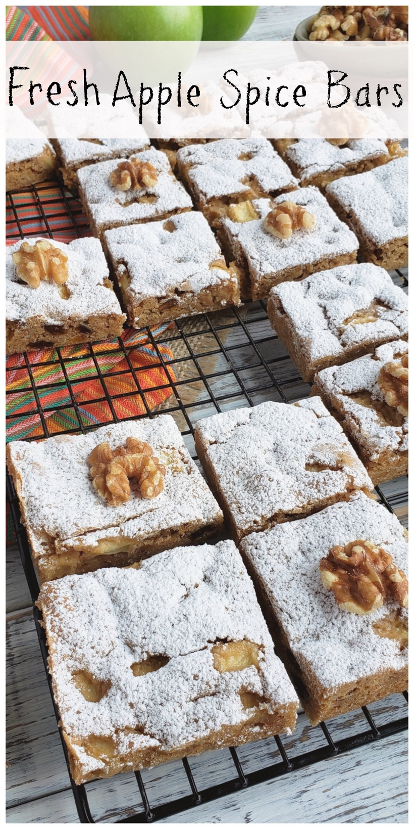 Golden raisins, walnuts and spices reminiscent of apple pie make the Fresh Apple Spice Bars the perfect sweet treat. #freshapples #applebars via @cmpollak1