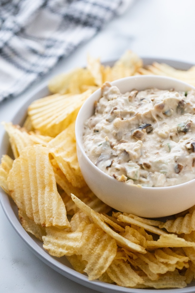 This mouthwatering blue cheese dip with caramelized onions, tastes like a delicious blend of French onion soup and blue cheese goodness. It's so addictive, you just might eat it with a spoon. It's one of the best! blue cheese dip with caramelized onions