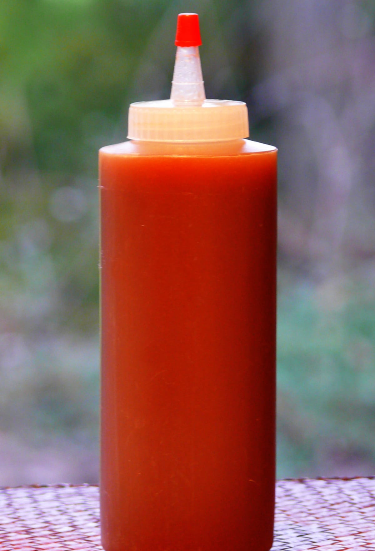 Carolina-style brown sugar vinegar BBQ sauce in a squeeze bottle, tangy vinegar-based BBQ sauce with butter, molasses, and brown sugar.