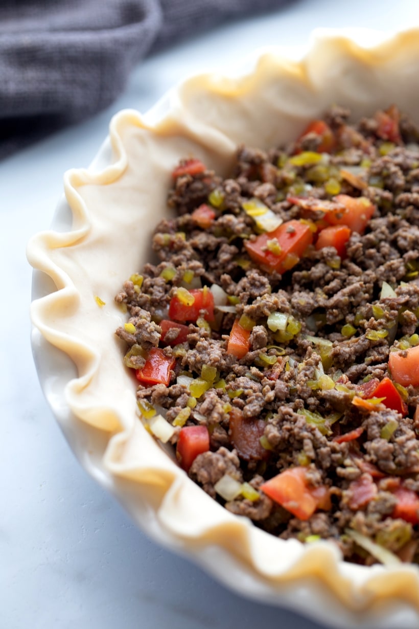 cheeseburger pie before baking