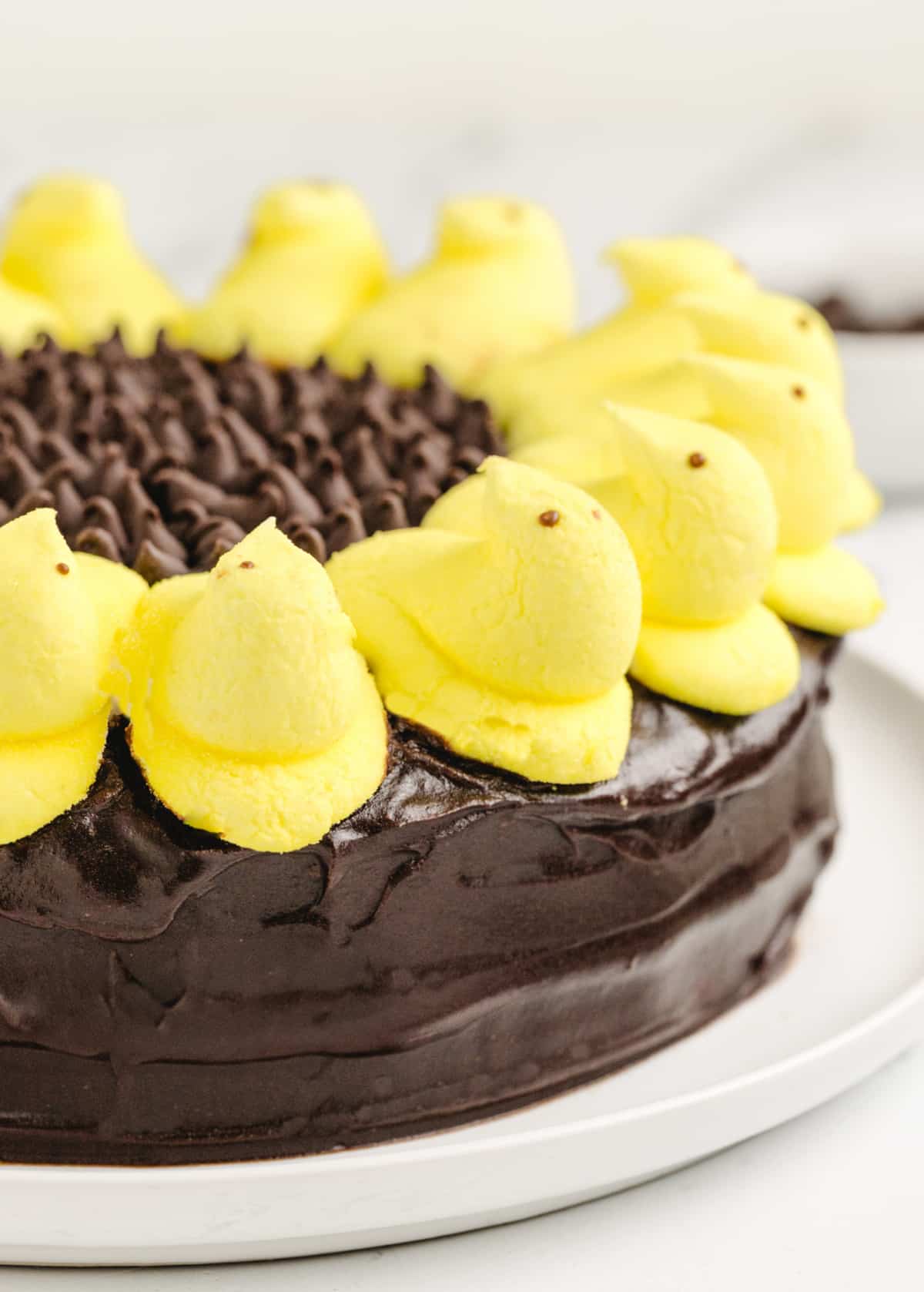 Side view of the Peeps Sunflower Layer Cake