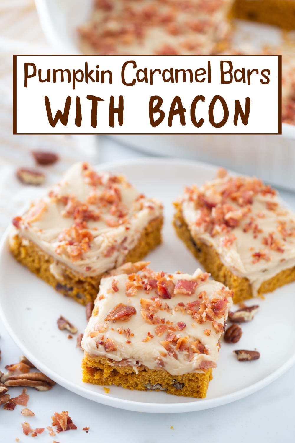 These pumpkin caramel bars are an unforgettable salty-sweet combo, with bacon on top for crunch and drippings in the pumpkin layer to pack in even more flavor. via @cmpollak1