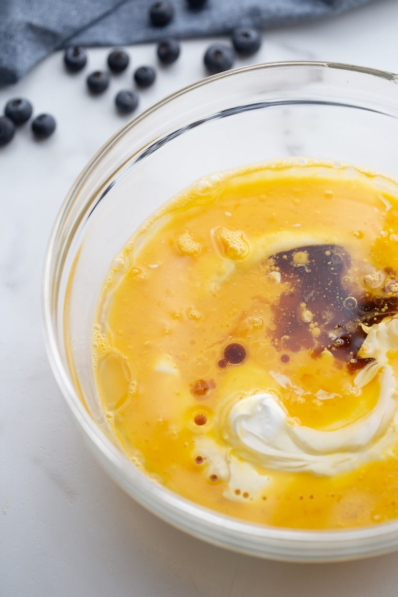 blueberry muffin wet ingredients in a bowl
