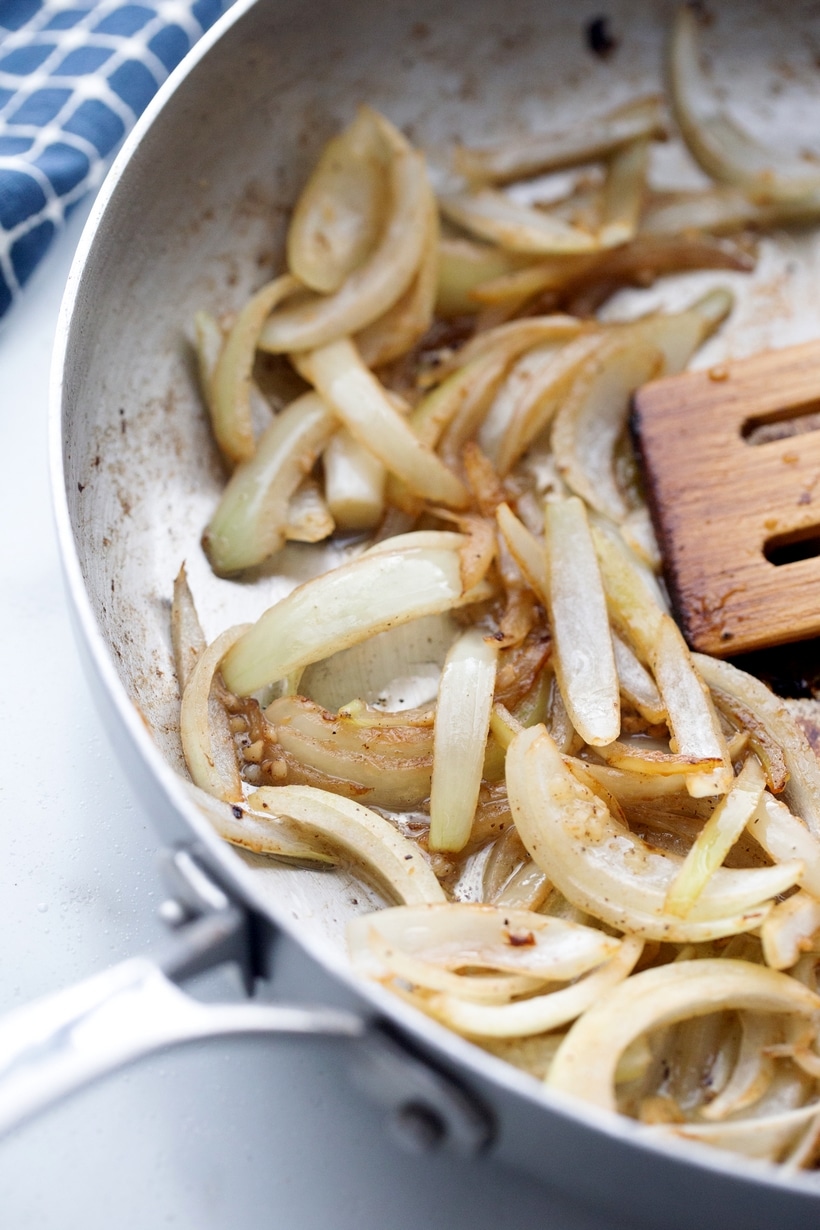 sautéed onions in a pan