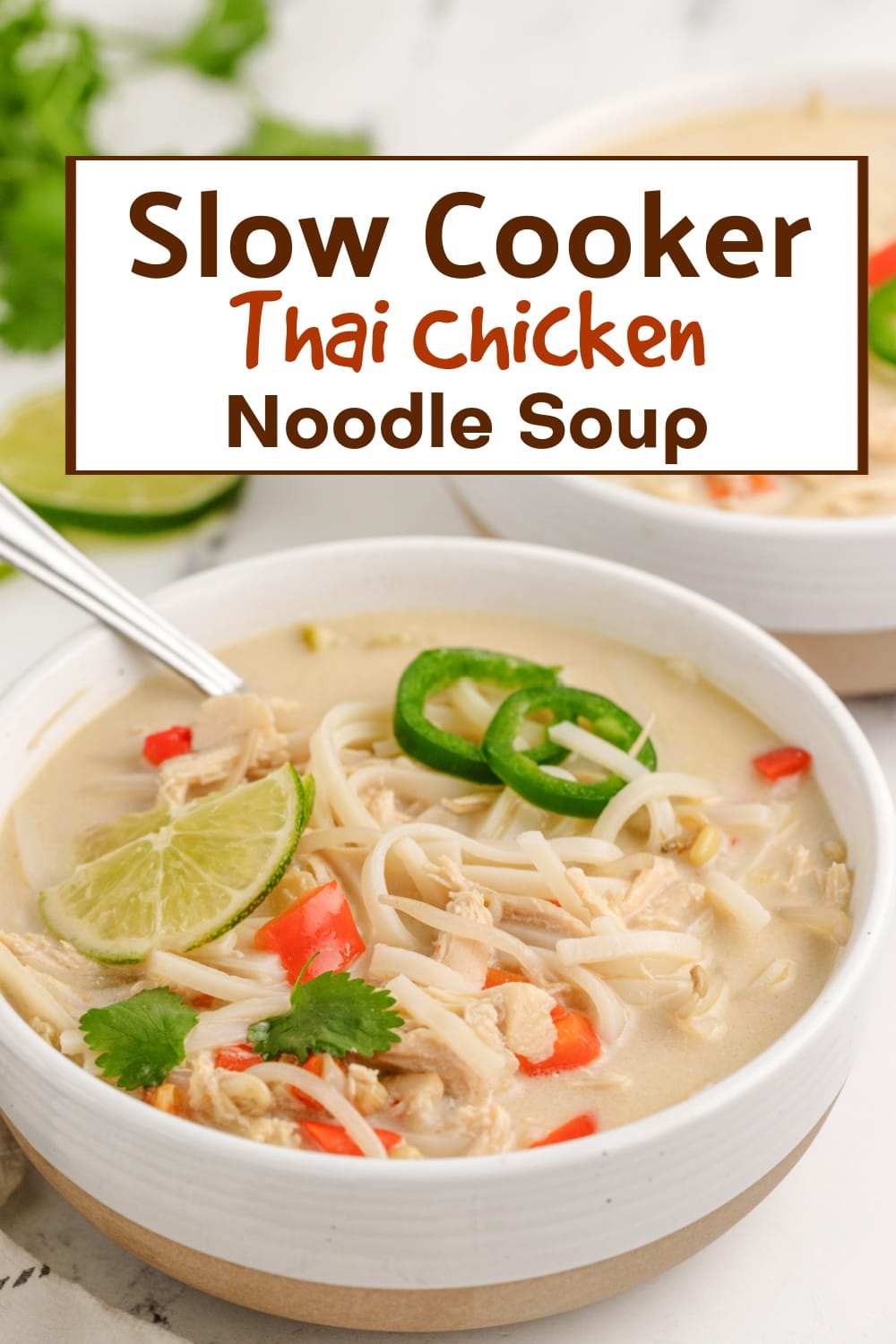 This Slow Cooker Thai Chicken Noodle Soup is the perfect easy dinner recipe. With coconut milk, ginger, and tender chicken, it’s a flavorful Thai recipe that’s super simple to make and perfect for busy nights. Just toss everything in the slow cooker and let it do the work. via @cmpollak1