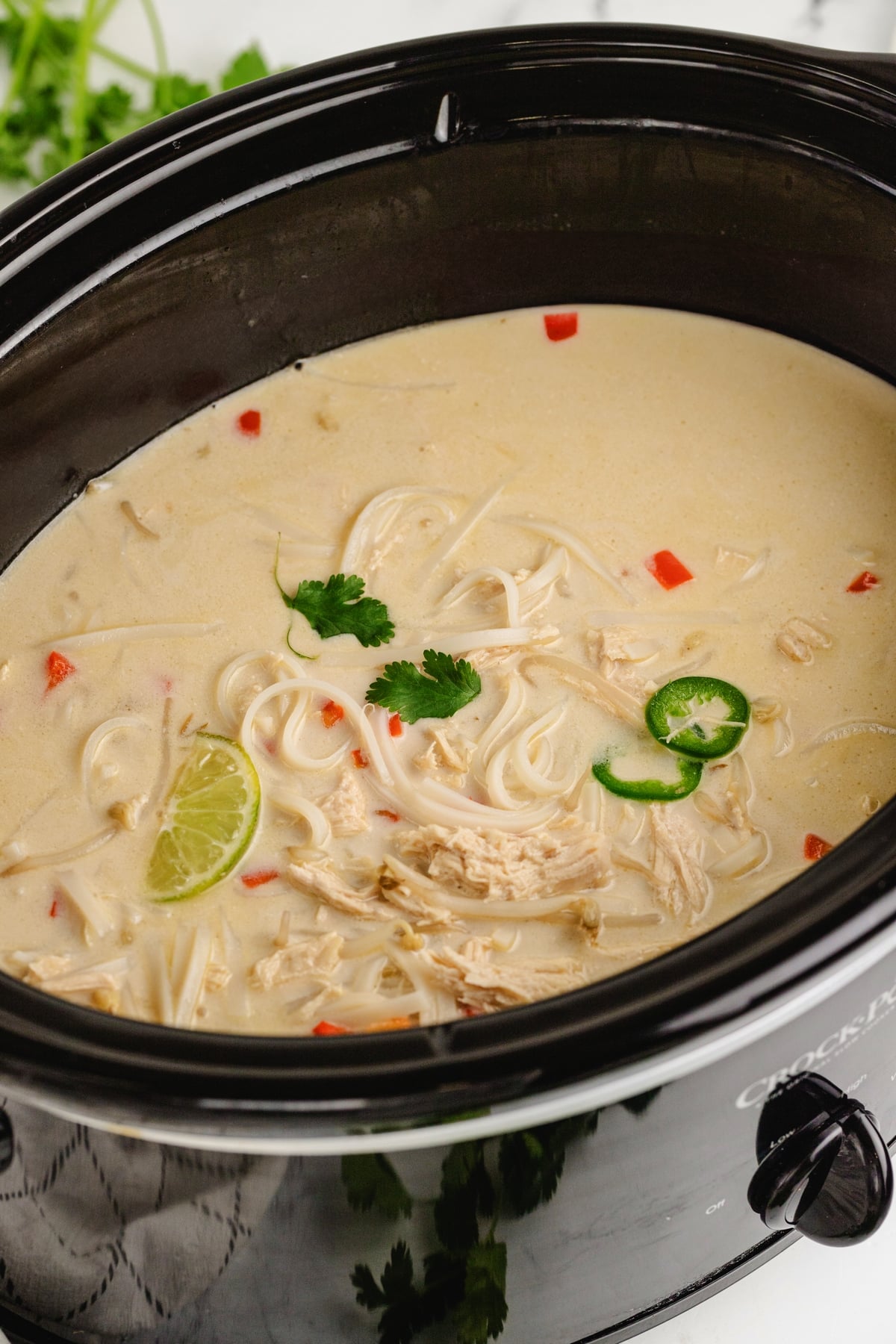 Slow Cooker Thai Chicken Noodle Soup in the slow cooker Slow Cooker Thai Chicken Noodle Soup in the crockpot