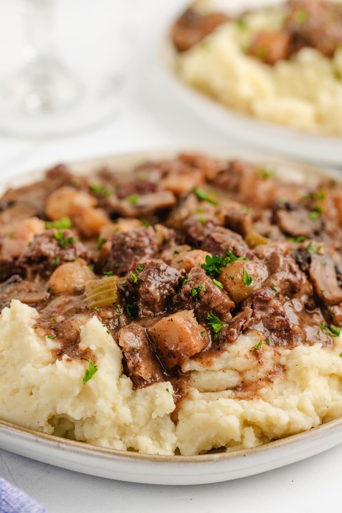 Beef Bourguignon on a plate Beef stew with gravy