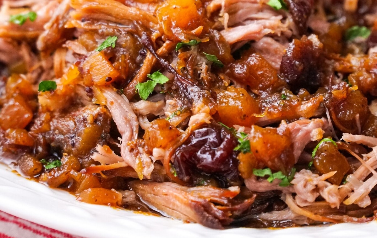 Juicy pork slices topped with sweet cranberry-pineapple sauce.