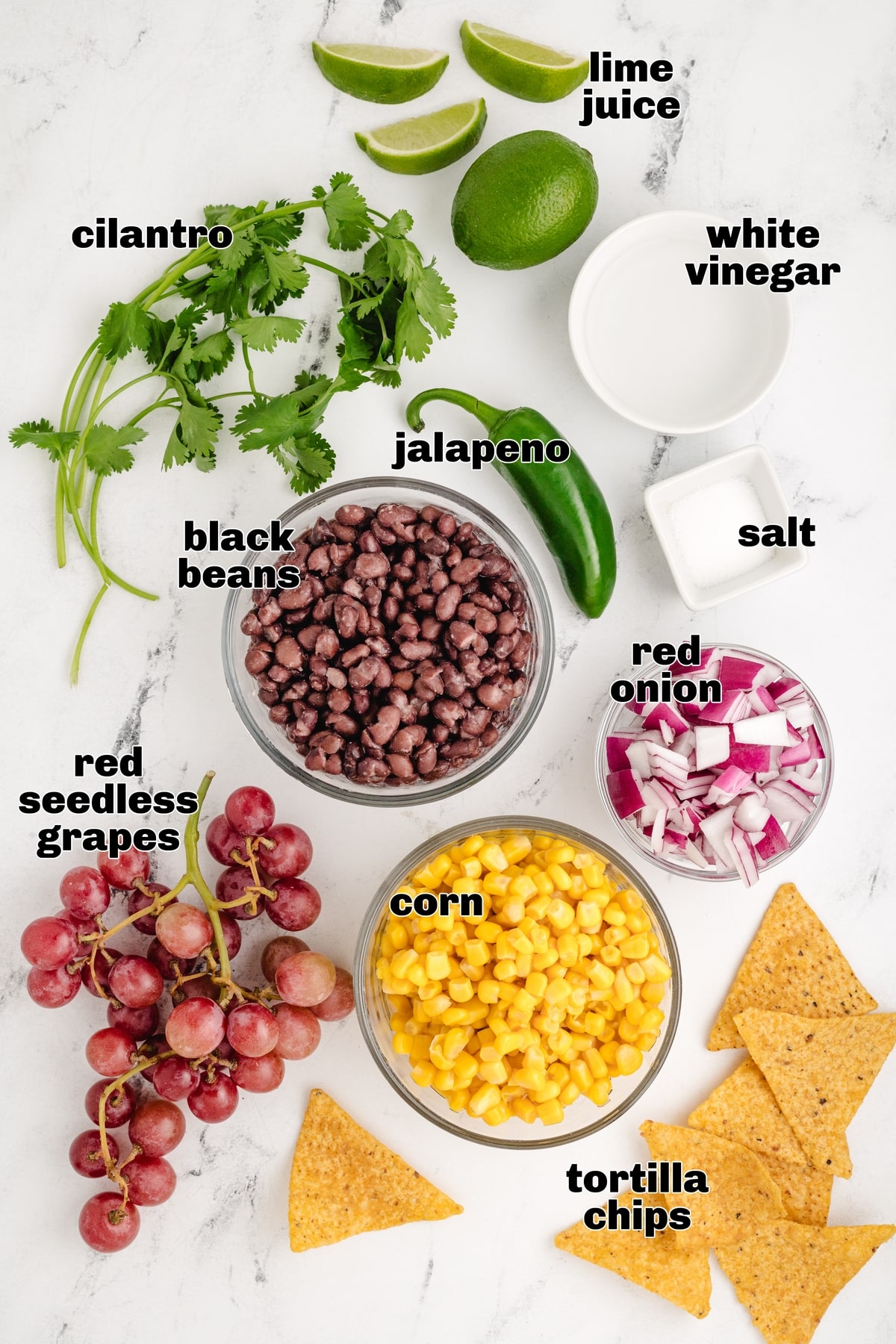 Whenever you want a fresh, flavorful salsa that’s not the typical tomato-based version, this grape, corn, and black bean salsa hits the spot. It’s perfect for fish tacos or serving with tortilla chips. ingredients