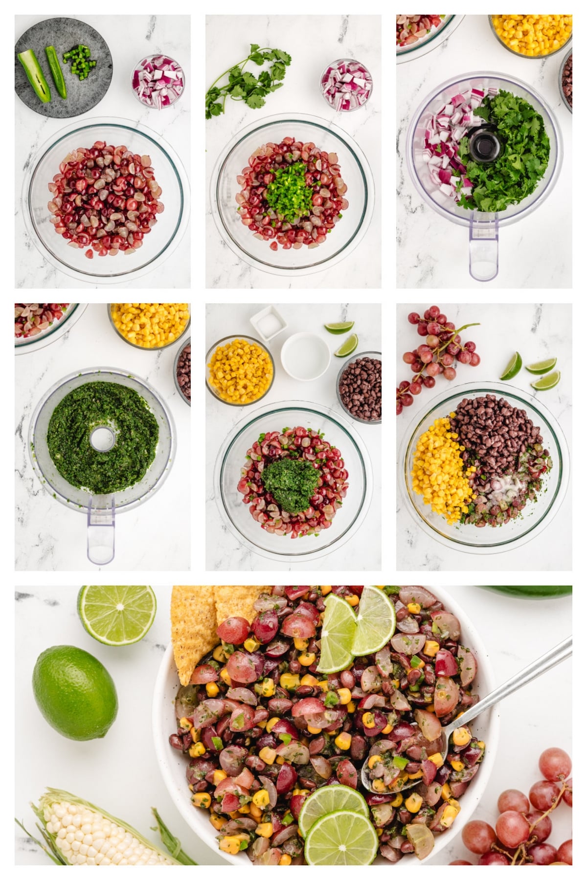 Whenever you want a fresh, flavorful salsa that’s not the typical tomato-based version, this grape, corn, and black bean salsa hits the spot. It’s perfect for fish tacos or serving with tortilla chips. how to make salsa
