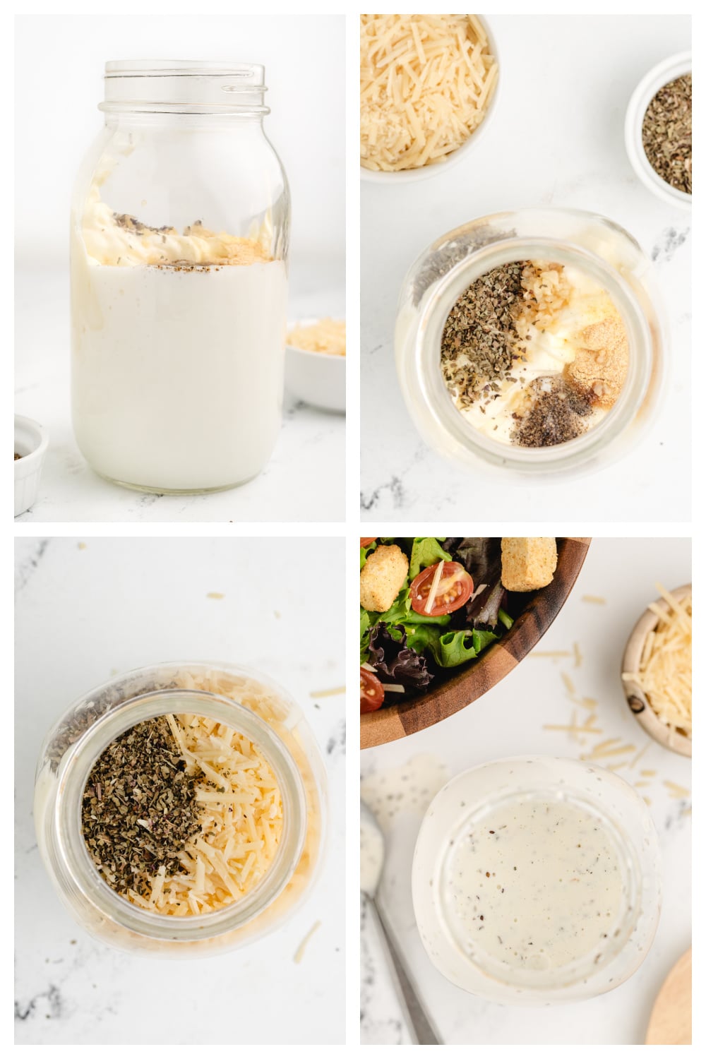 Step-by-step of how to make Spaghetti Factory creamy pesto dressing in a mason jar