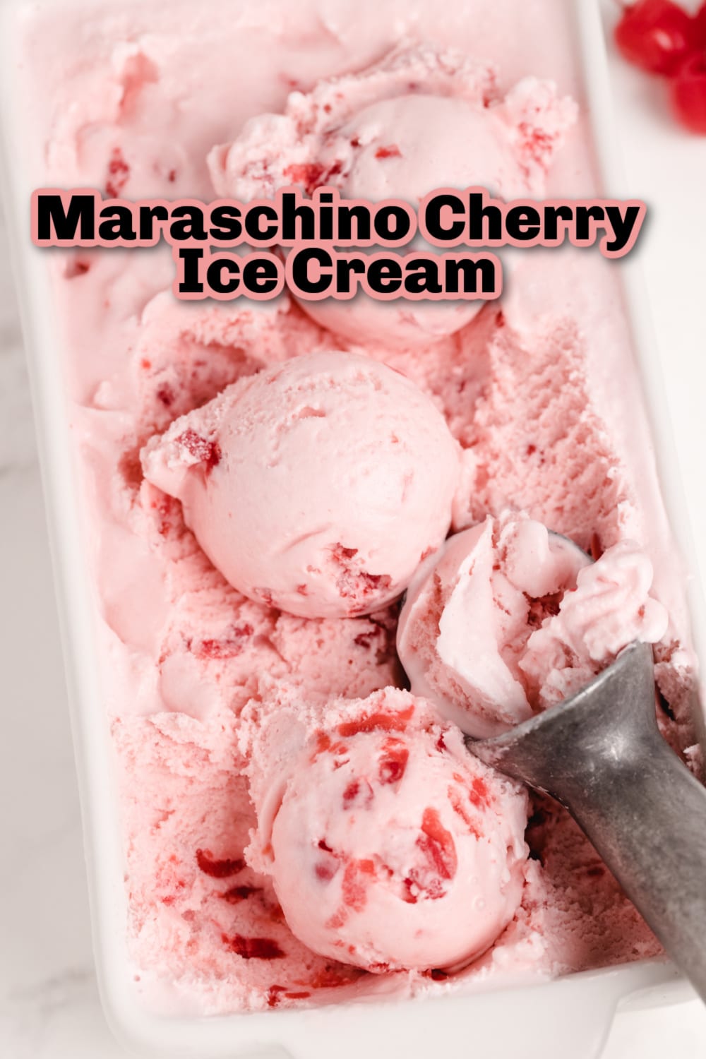 Maraschino Cherry Ice Cream is a deliciously creamy cherry ice cream and does not require making a custard. Just chill your ingredients before freezing in your ice cream maker and you will soon be enjoying your new favorite dessert. via @cmpollak1