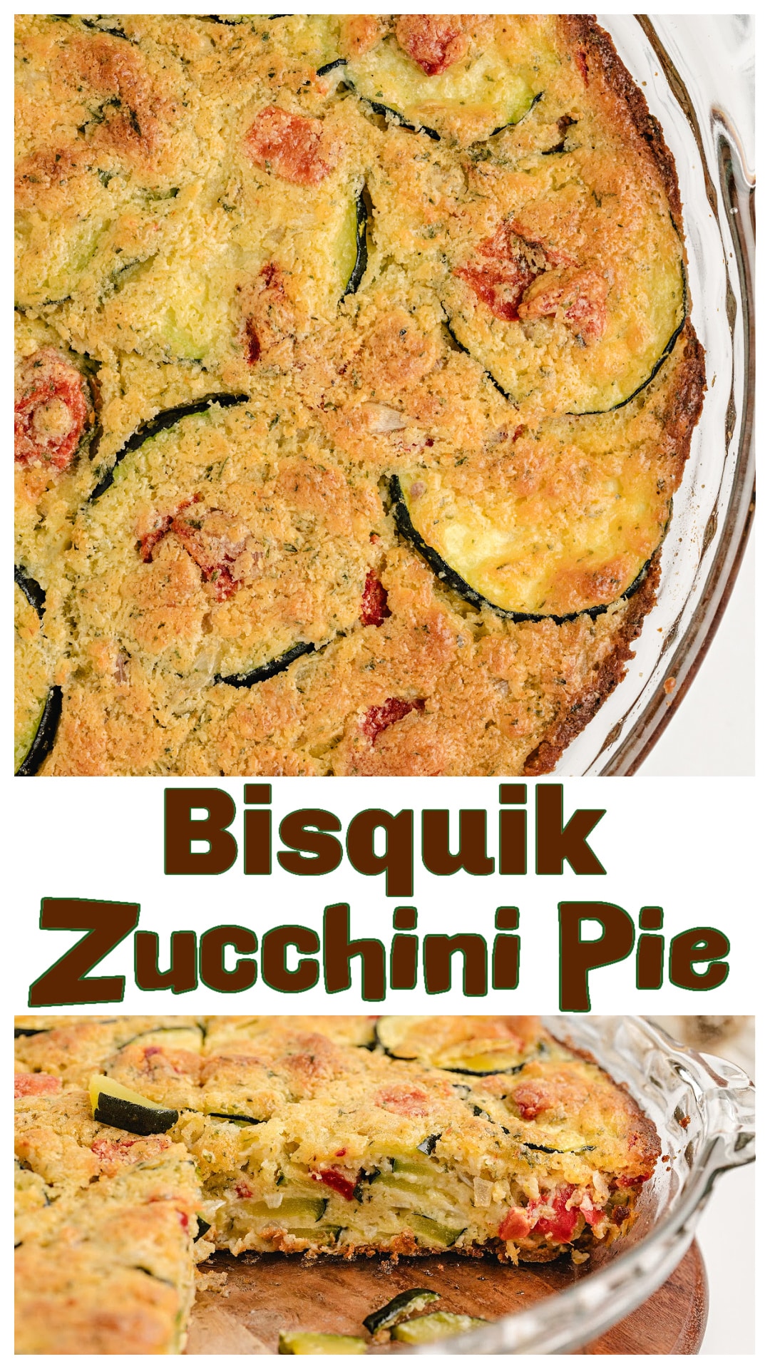 This Bisquick zucchini pie is the answer to peak summer produce. No crust, no rolling, just a savory bake made with garden zucchini, roasted red peppers, and salty cheese. It slices like a pie but eats like a cheesy, veggie-packed brunch or lunch. Uses Bisquick or buttermilk biscuit mix for an easy shortcut. Great warm or cold. Try this crustless zucchini bake when the squash is piling up and you want something different than muffins or fritters. via @cmpollak1