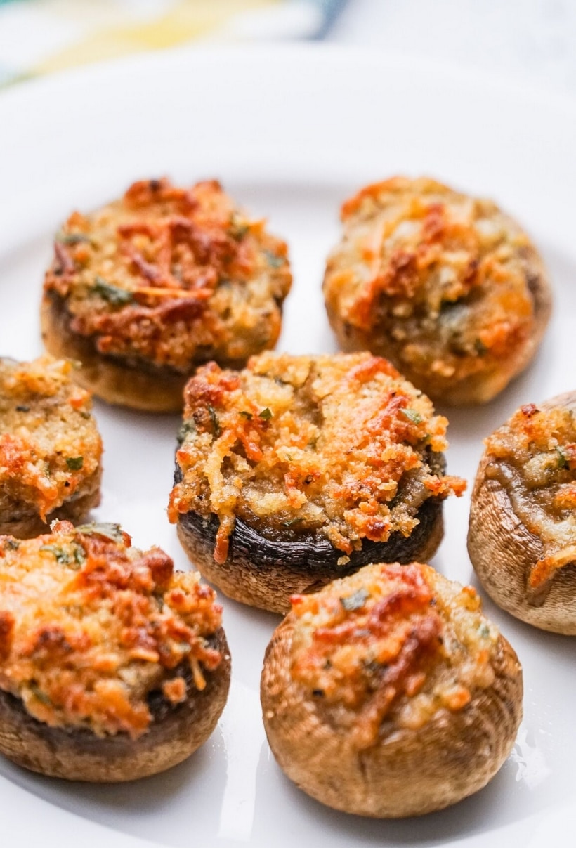 Platter of Italian stuffed mushrooms. Close-up of a platter of Italian stuffed mushrooms.