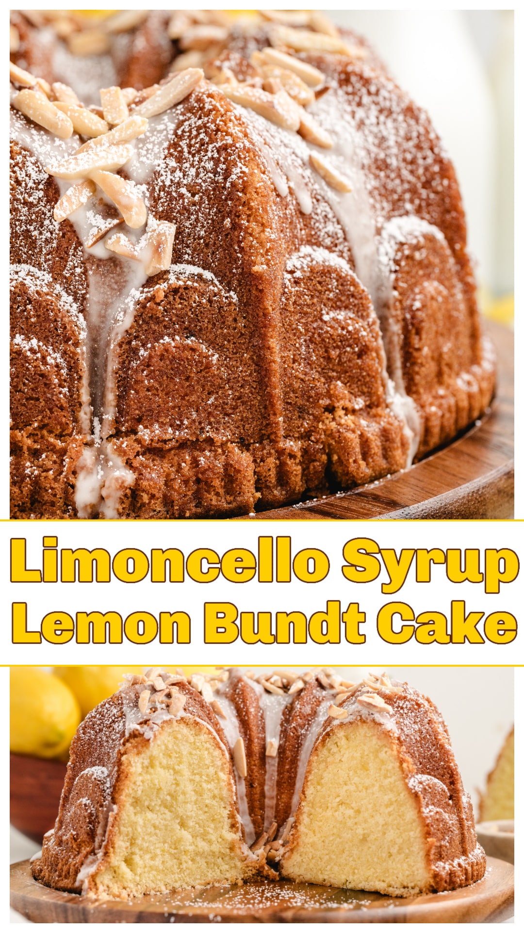 This limoncello syrup lemon Bundt cake is rich, moist, and bursting with layered citrus flavor. Made with a tender blend of cake and all‑purpose flour, fresh lemon zest, limoncello syrup brushed throughout, and finished with a lemon‑almond glaze and toasted slivered almonds. Perfect for spring or summer celebrations or anytime you need a bold lemon dessert that looks and tastes unforgettable. via @cmpollak1