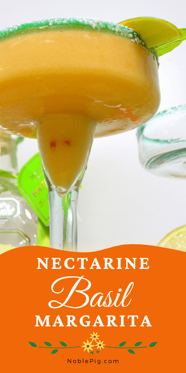 This stone cold, top shelf frozen margarita recipe using frozen nectarines is one for the books. Nectarine-Basil Frozen Margaritas are going to be your new favorite. via @cmpollak1