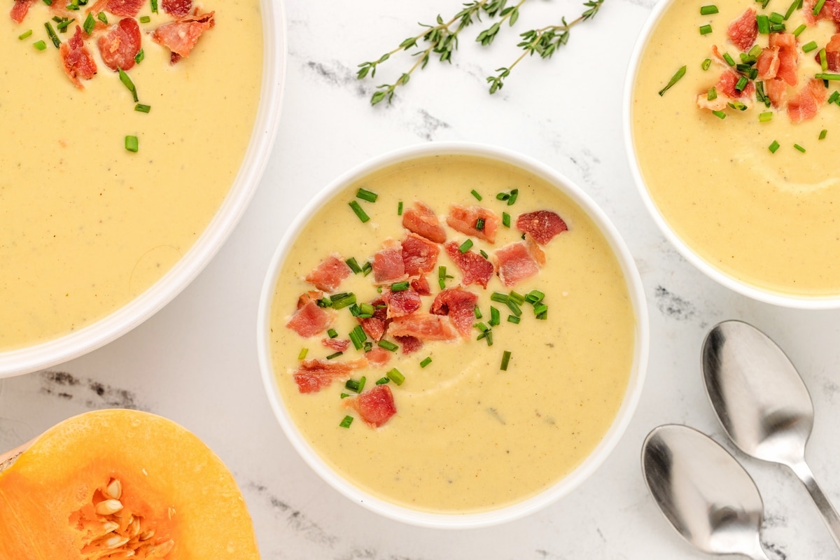 This creamy Butternut-Boursin-Bacon Soup hits all the right notes, with the seasoned cheese adding an extra layer of flavor. Serve it as a starter or side when you want something rich and impressive. butternut squash Soup