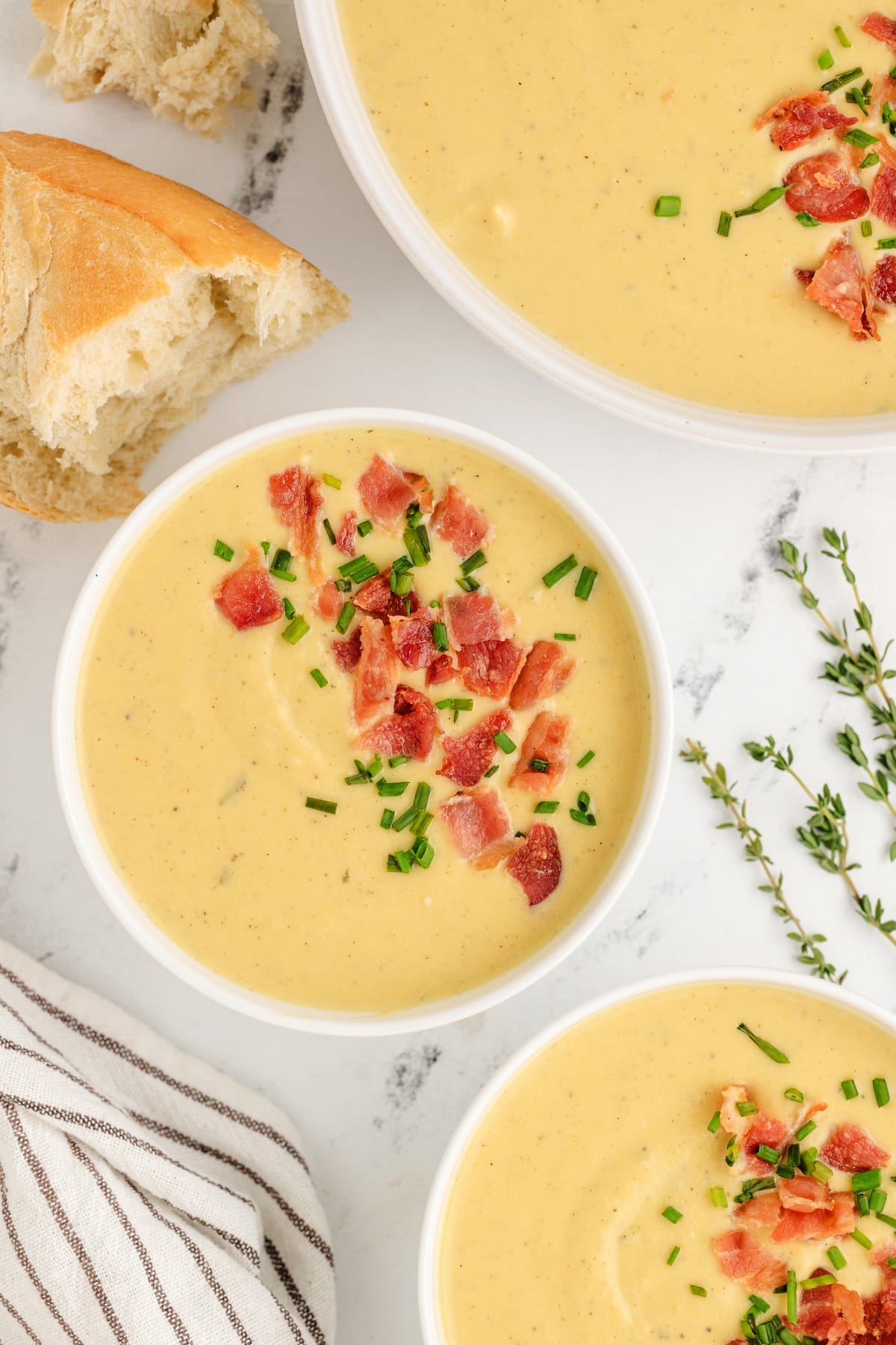 This creamy Butternut-Boursin-Bacon Soup hits all the right notes, with the seasoned cheese adding an extra layer of flavor. Serve it as a starter or side when you want something rich and impressive. butternut Boursin bacon soup