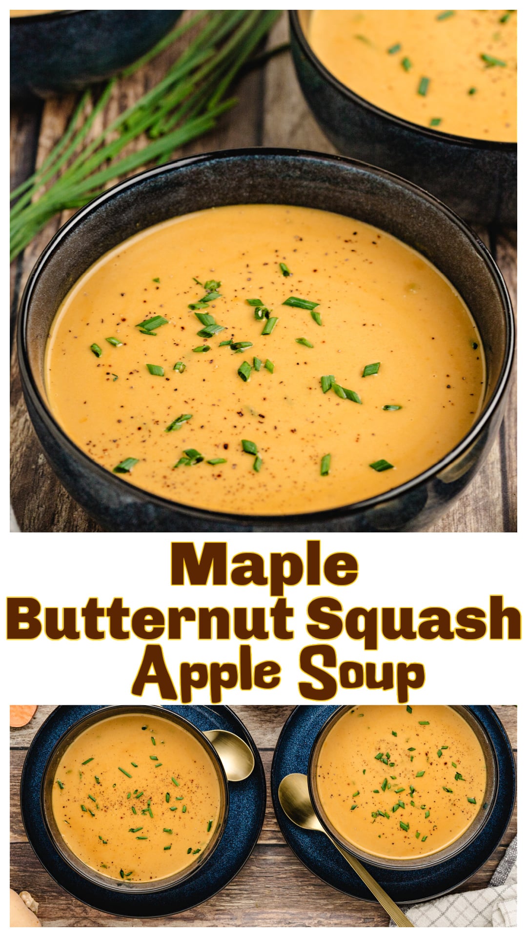 This Maple Butternut Squash and Apple Soup is fall in a bowl. Butternut squash, sweet potato, and apple simmer until soft, then get finished with maple syrup and cream for a smooth golden purée that tastes richer than it should. It’s a creamy butternut squash soup with just the right touch of sweetness, perfect for a weeknight dinner or the first course on Thanksgiving. A fall soup recipe worth pulling out the big bowl for. via @cmpollak1