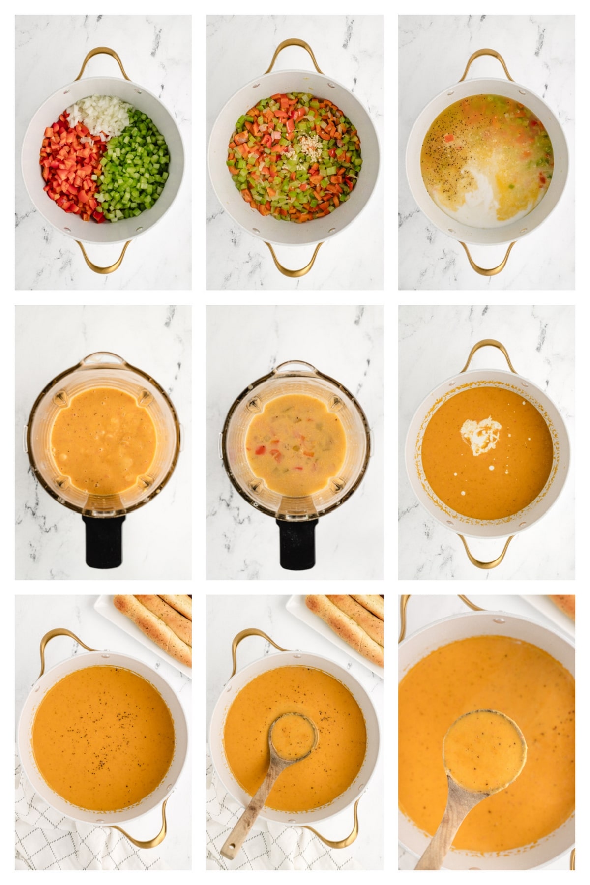 Creamy Red Pepper Coconut Soup step by step process of making the soup