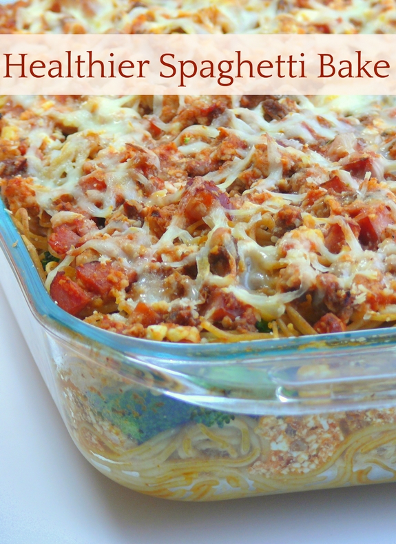 Healthier Spaghetti Bake from NoblePig.com