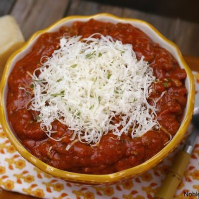 a bowl of Italian sausage chile from Noble Pig.
