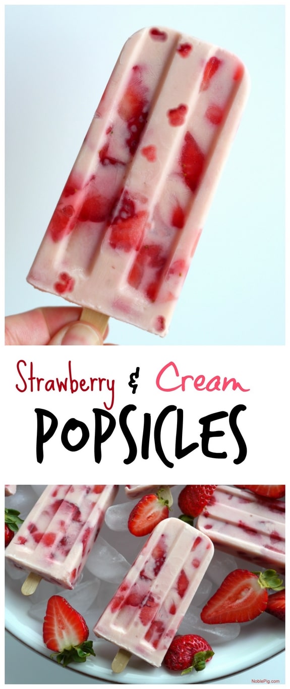 Bring on the warmer weather with these delightful Strawberries and Cream Popsicles. They are awesome to the last lick and making them at home is so easy! via @cmpollak1