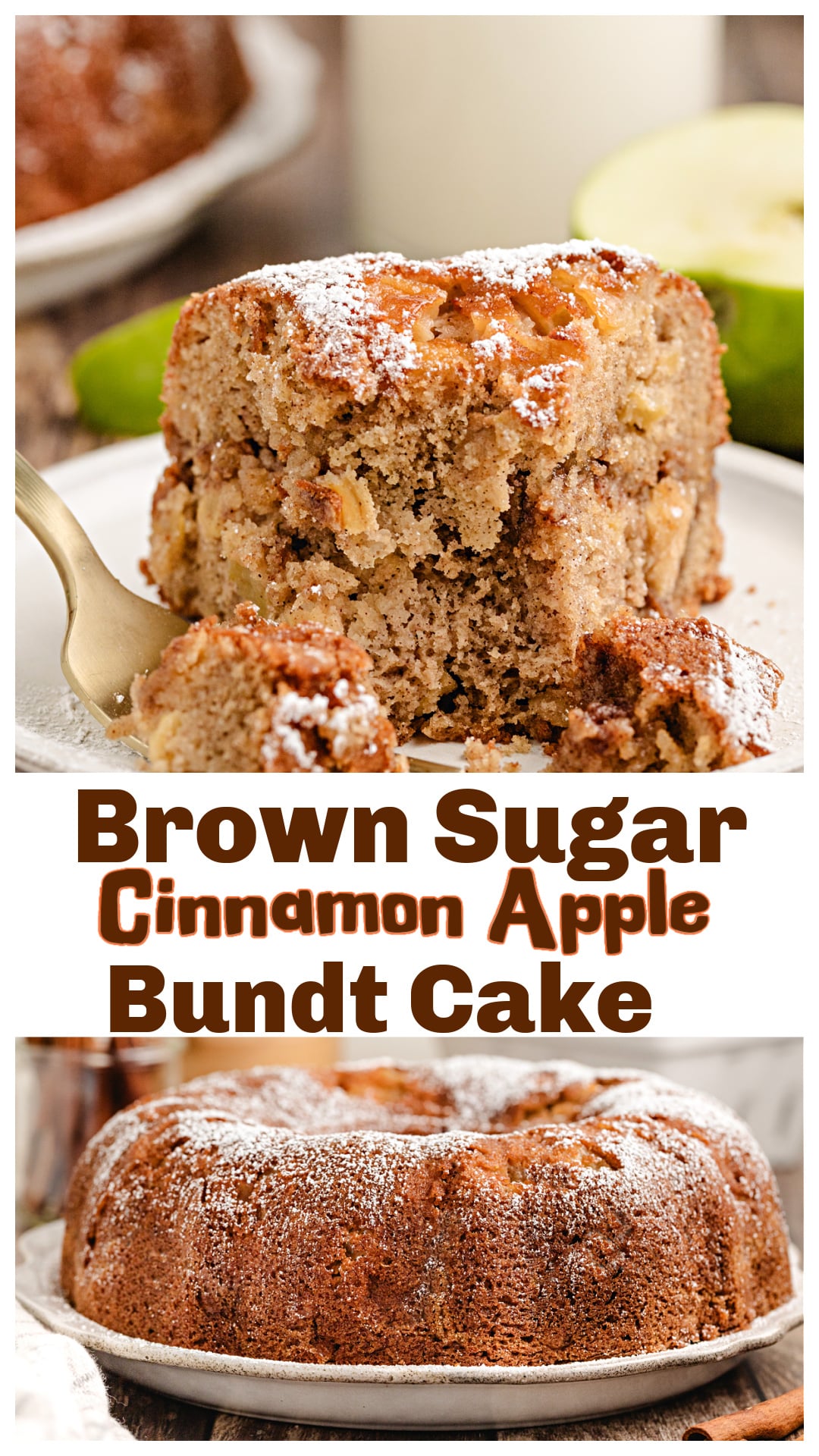 Bake this brown sugar cinnamon apple bundt cake for the ultimate fall dessert. Fresh apples, brown sugar, and cinnamon swirl together in a tender, buttery cake that smells like apple pie while it bakes. This easy apple cinnamon bundt cake is made from scratch, no glaze needed, just a dusting of confectioners’ sugar before serving. Perfect for fall baking, Thanksgiving dessert, or anytime you’re craving an apple bundt cake recipe. via @cmpollak1