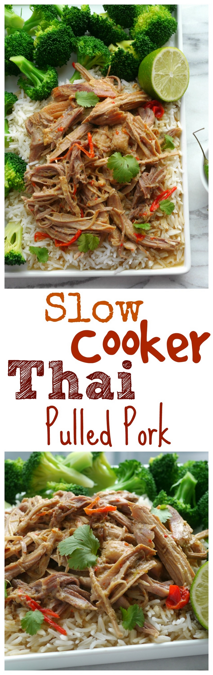 Delicious shredded pork with a Thai flavor you will not be able to stop eating. This Slow Cooker Thai Pork has layers of flavor and is perfect served over rice, but would also make great pulled pork sandwiches. via @cmpollak1