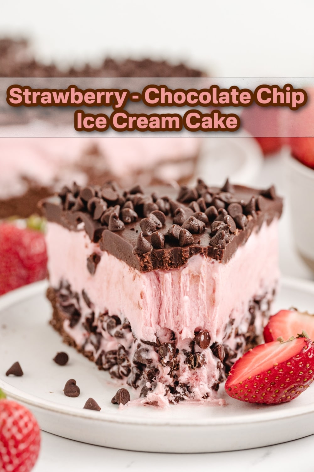 This Strawberry Chocolate Chip Ice Cream Cake is the ultimate frozen dessert! A rich chocolate graham cracker crust holds creamy strawberry ice cream loaded with mini chocolate chips and extra strawberry flavor from milk powder. It’s topped with a silky chocolate ganache and more chocolate chips for a sweet, refreshing treat. Perfect for summer parties, birthdays, or any time you need an easy no-bake (or bake-optional) dessert. Slice, serve, and enjoy this irresistible ice cream cake. via @cmpollak1