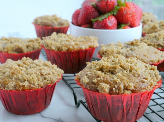 Bakery Style Strawberry Yogurt Crumb Muffins