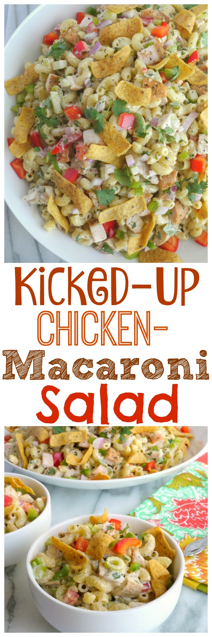 This Kicked-Up Chicken-Macaroni Salad recipe will impress your family and friends at your next picnic, BBQ or tailgate. This chicken macaroni salad pairs well with almost anything and will have your guests begging for more. via @cmpollak1