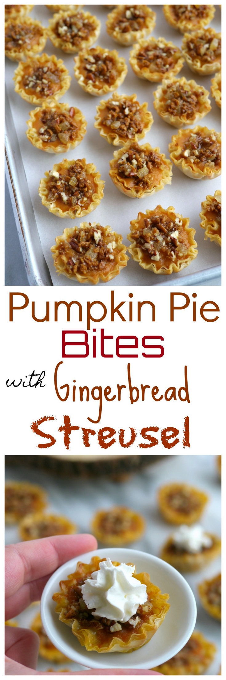These Pumpkin Pie Bites with Gingerbread Streusel knock tradition on its ear, but who says you have to follow the rules when it comes to dessert? Make the holiday easy on yourself and enjoy this quick and easy mini dessert throughout the season from NoblePig.com. via @cmpollak1