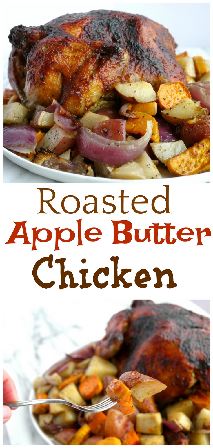 It's so easy to make this delicious Roasted Apple Butter Chicken at home. This crispy crust chicken on top of a bed of veggies is comfort food you can't resist from NoblePig.com. via @cmpollak1