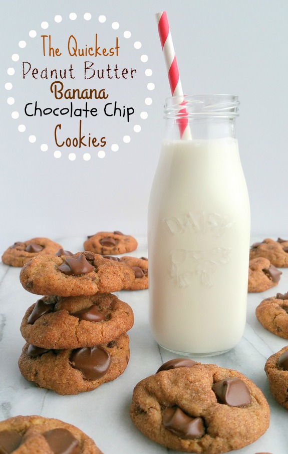The Quickest Peanut Butter Banana Chocolate Chip Cookies 