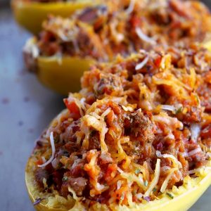 Stuffed Spicy Italian Spaghetti Squash Boats