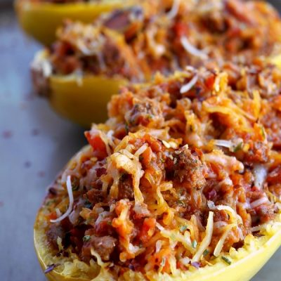 Stuffed Spicy Italian Spaghetti Squash Boats