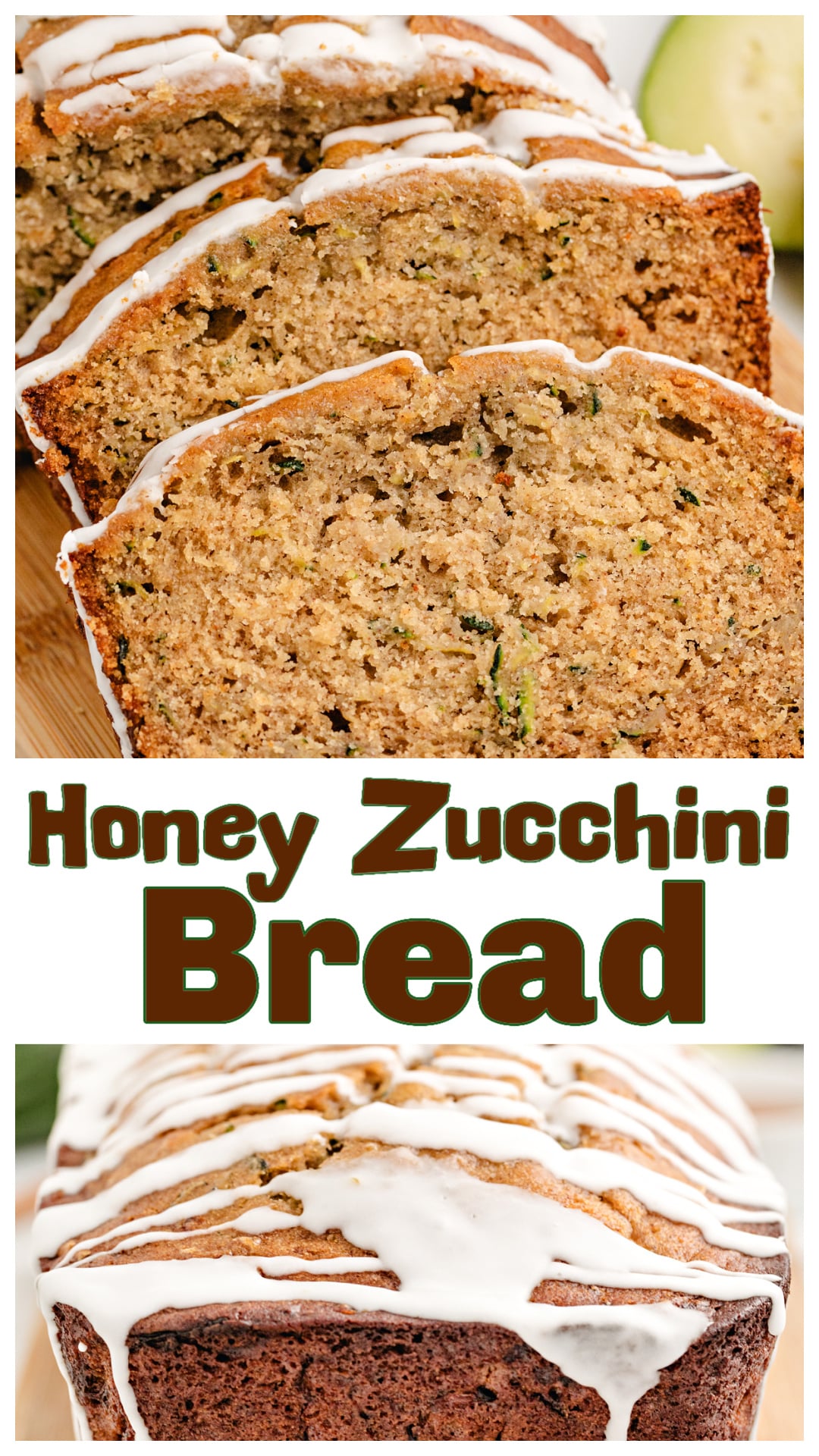 Honey zucchini bread made with fresh grated zucchini, warm cinnamon and nutmeg, and a simple glaze on top. This easy zucchini bread recipe uses honey instead of sugar and is perfect for summer baking. A great way to use up extra zucchini from the garden. Soft, spiced, and just sweet enough for breakfast, brunch, or dessert. via @cmpollak1