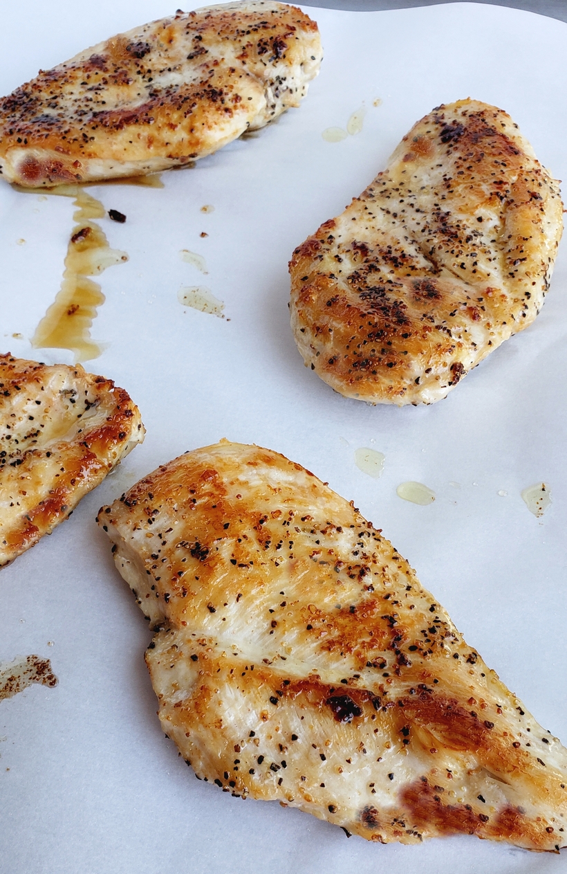 Get dinner on the table with this Quick Chicken and Pesto Pasta. It's full of flavor and makes great leftovers for lunch. Four cooked chicken breasts.