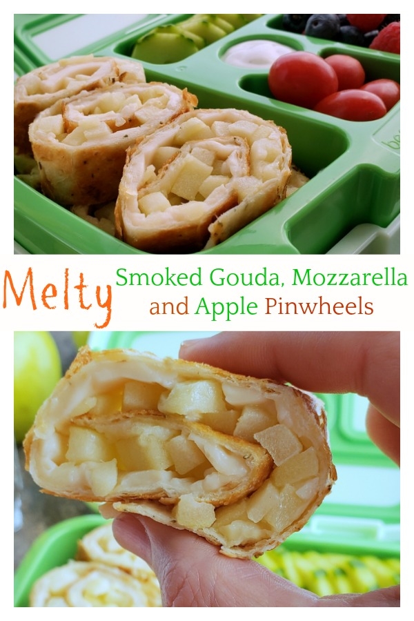 Fill that new lunchbox with these delicious Melty Smoked Gouda, Mozzarella and Apple Pinwheels. You will have a hard time believing this luscious tasting cheese is dairy-free! #noblepig #dairyfree #backtoschool #lunchbox #smokedgouda via @cmpollak1