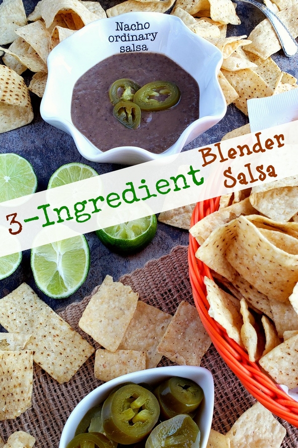 You will be obsessed with this quick and easy 3-Ingredient Blender Salsa that is packed with flavor and spicy heat. Whether you pour it over tacos or use it for chips and dip, I guarantee it will become a fast favorite. #noblepig #salsa #gameday #easyrecipes via @cmpollak1