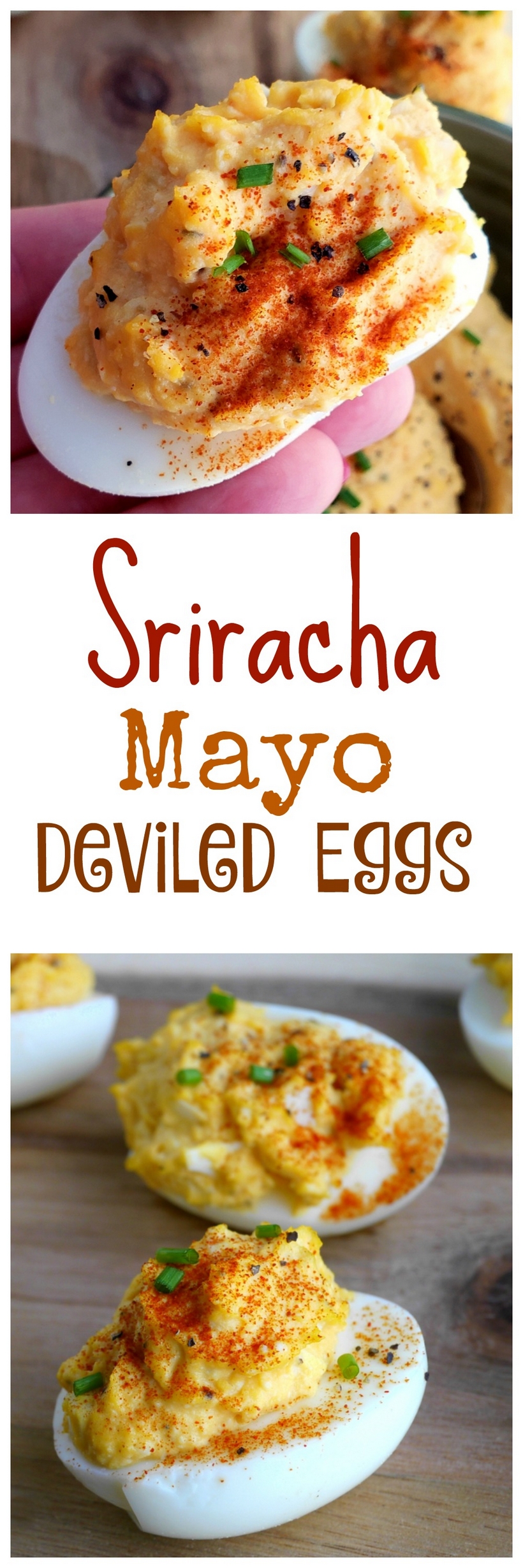 Add a little spice to the appetizer table with these Sriracha Mayo Deviled Eggs. This is a zesty, creamy and splurge-worthy treat you'll want to serve at every event! #noblepig #sriracha #eggs #devliedeggs via @cmpollak1